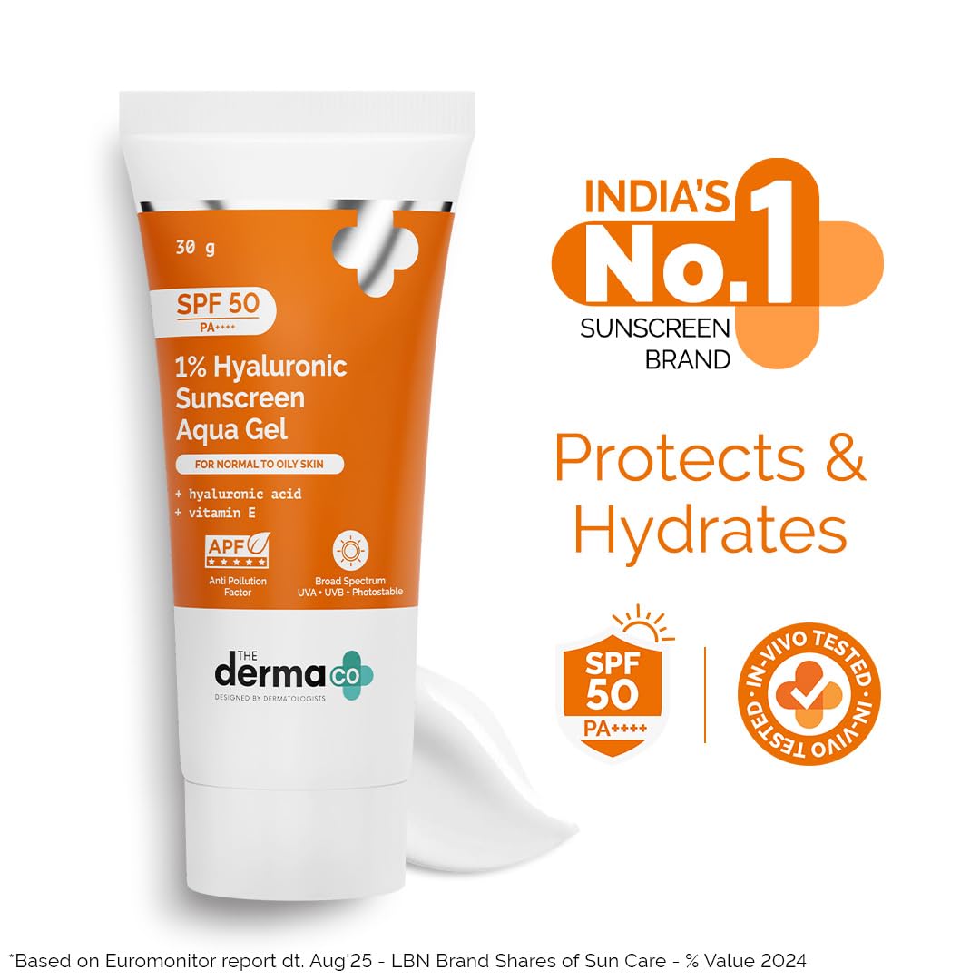 Derma+ sunscreen gel packaging with branding and product features on a white background