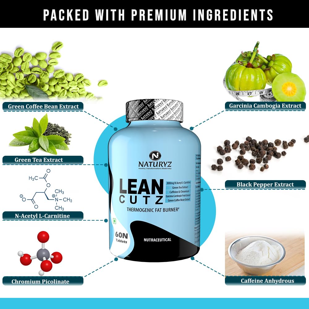 Naturyz Lean Cutz supplement bottle with ingredients listed on a white background