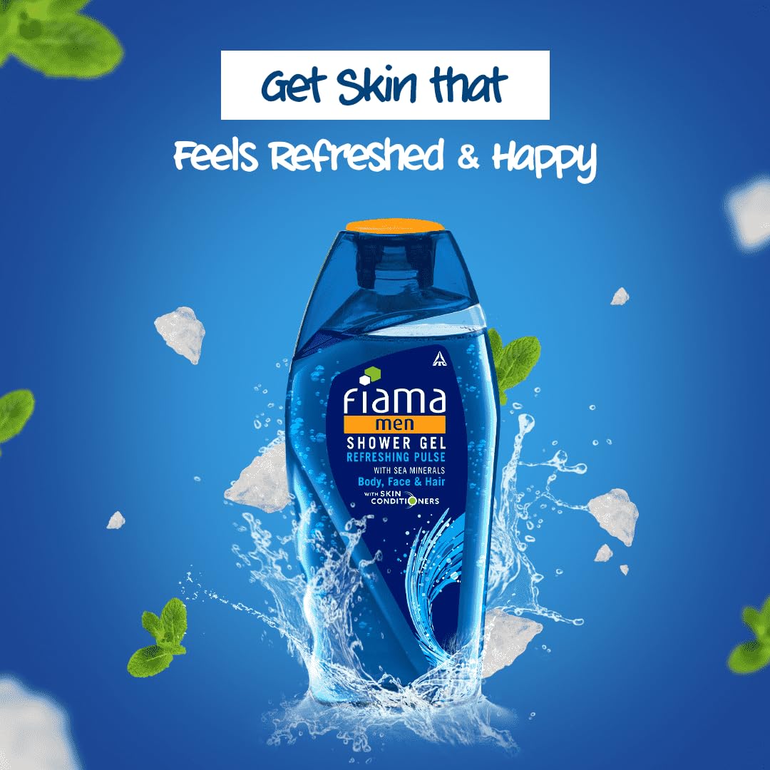 Fiama Men Refreshing Pulse Shower Gel, with skin conditioners & sea minerals for soft & refreshed skin, 250ml bottle