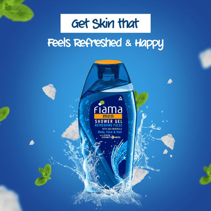 Fiama Men Refreshing Pulse Shower Gel, with skin conditioners & sea minerals for soft & refreshed skin, 250ml bottle