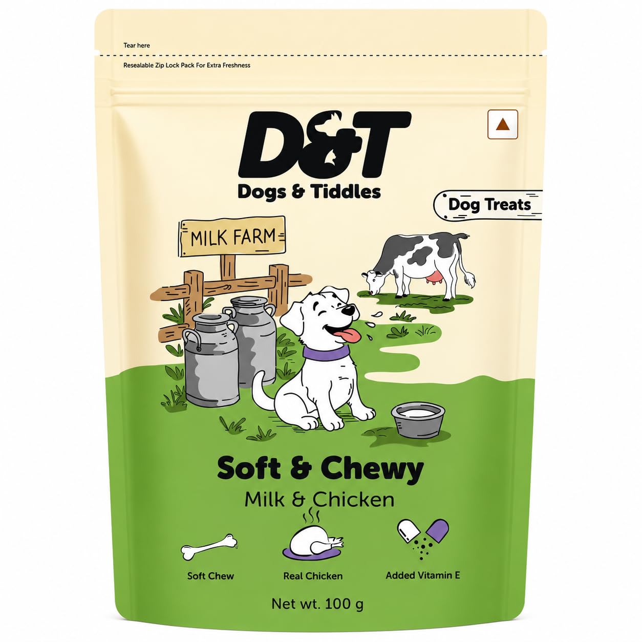 Dogs & Tiddles Milk & Real Chicken Dog Treats for Puppies & Adult Dogs, 100g | Soft & Chewy Puppy Treats | Easily Digestible and Healthy| Tasty Training Treats and Dog Snacks