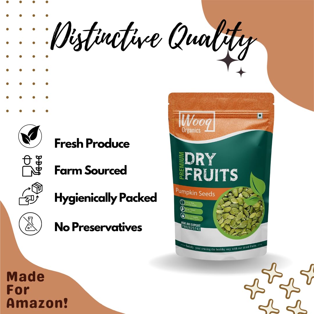 Wooq Organics Jumbo Raw Pumpkin Seeds 250g Protein and Fiber Rich Superfood