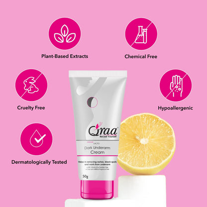 Qraa Advanced Lacto Dark Underarm Cream,For Even Toned Underarms | Paraben Free | For Dark Body Parts| (50gm)