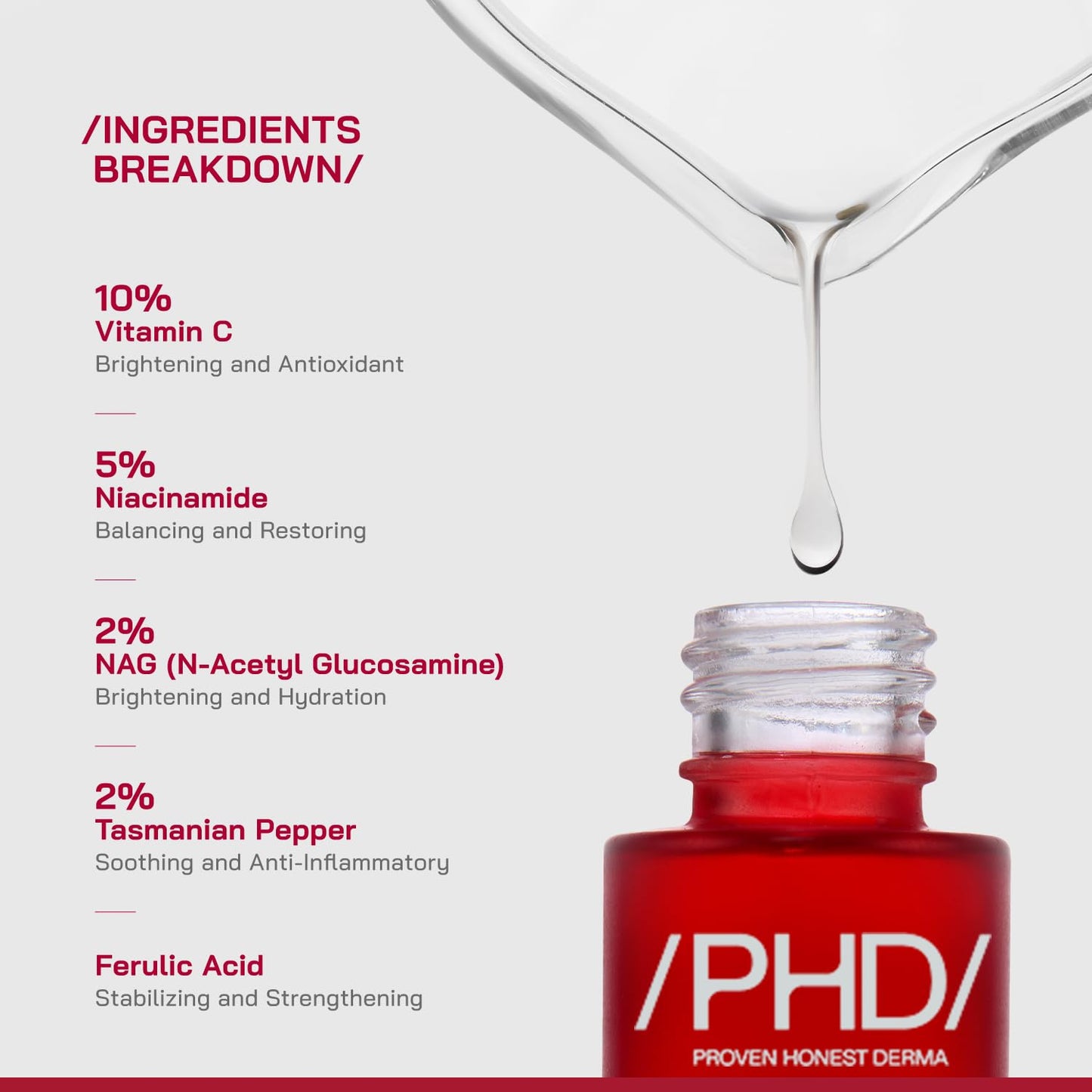 /PHD/ 10% Vitamin C Brightening Serum | For Glowing skin, Oily skin, Dry skin | Dark Spots & Uneven Tone Treatment | Face serum for Women & Men | Formulated with Global Dermatologists 30ml