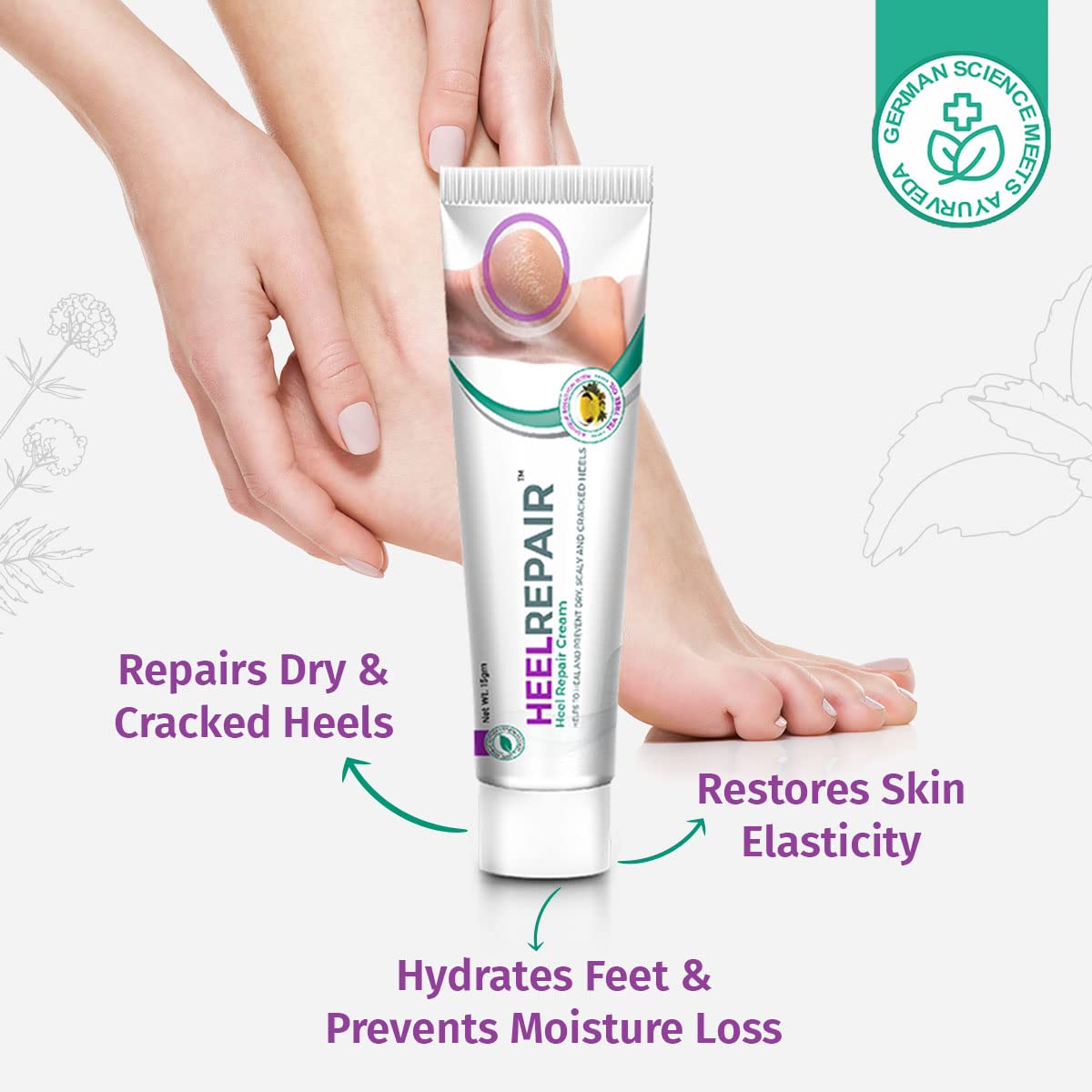 HeelRepair Cream with Herbal Extracts | Helps Soften Dry, Scaly & Cracked Heels | Nourishing Foot Care Formula for Smooth, Hydrated Skin | 15g