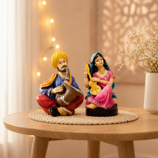 Rajasthani Traditional Musical Couple Resin Showpiece for Home Decor (Pack of 2, Multicolor)