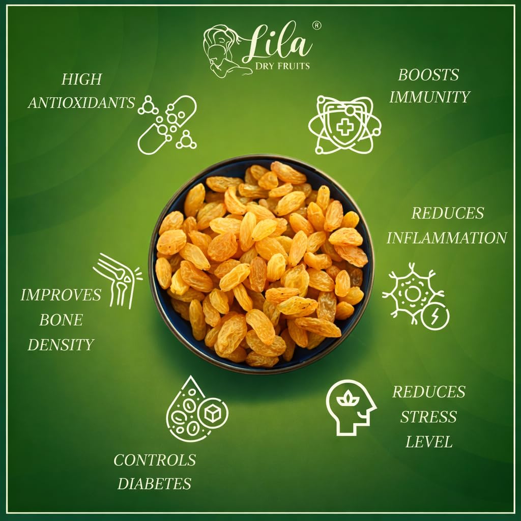 LILA DRY FRUITS Golden Raisins Kishmish 100g Delicious Healthy Snacks | Naturally Sweet Golden Kismis for Daily Use Dry Fruits for Snacking, Cooking, Baking & Desserts Perfect for Giftings
