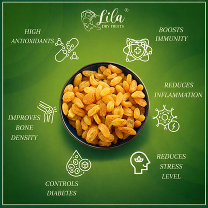 LILA DRY FRUITS Golden Raisins Kishmish 100g Delicious Healthy Snacks | Naturally Sweet Golden Kismis for Daily Use Dry Fruits for Snacking, Cooking, Baking & Desserts Perfect for Giftings