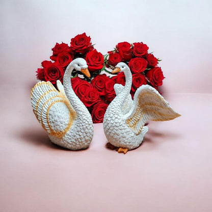 Fiber Resin Swan Pair Idol for Home Decor | Feng Shui Vastu Love & Harmony Symbol | Decorative Bird Showpiece for Living Room Bedroom Table Shelf Gift | 15x10x18 cm (Regular Quality)
