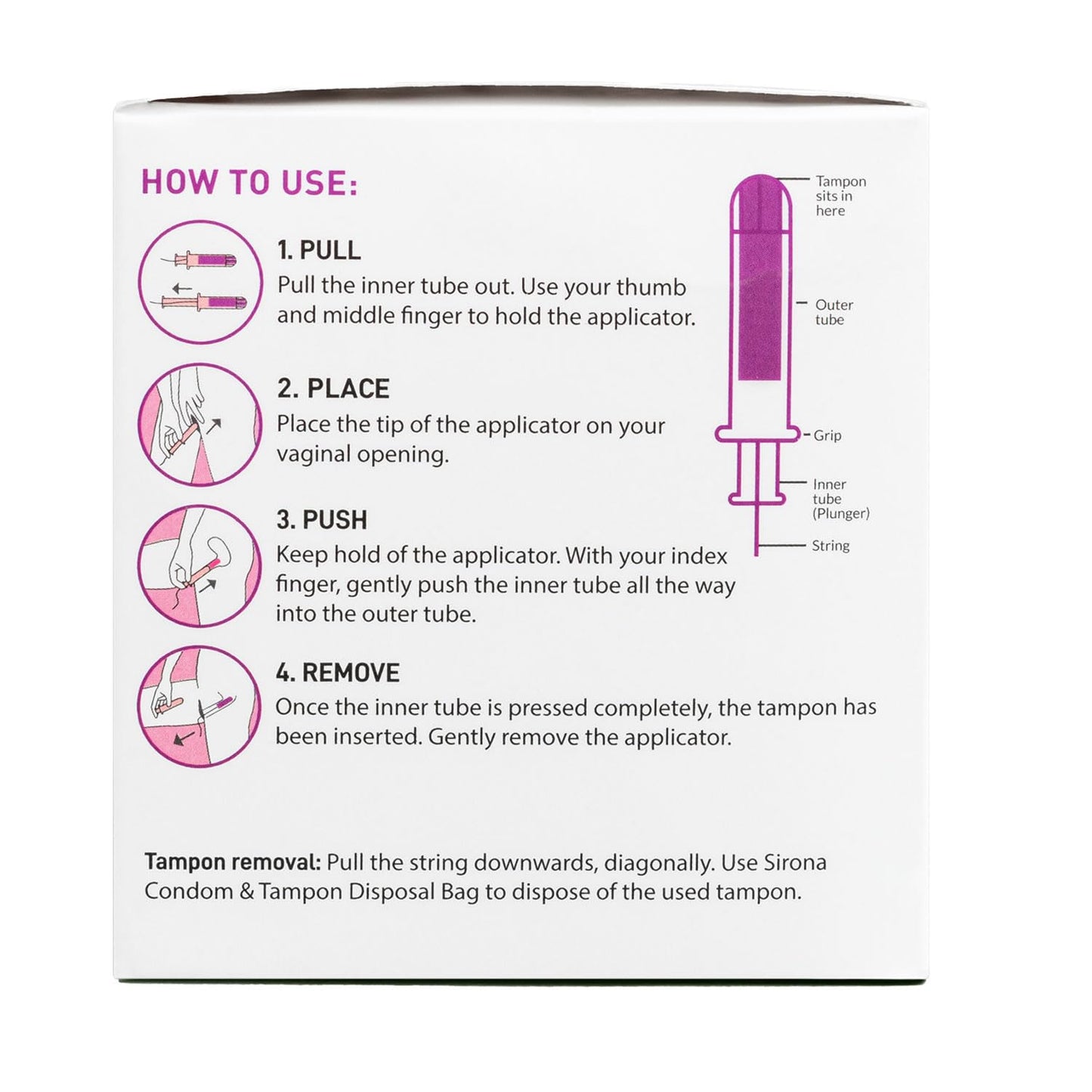 Instructions for using a tampon on a white background