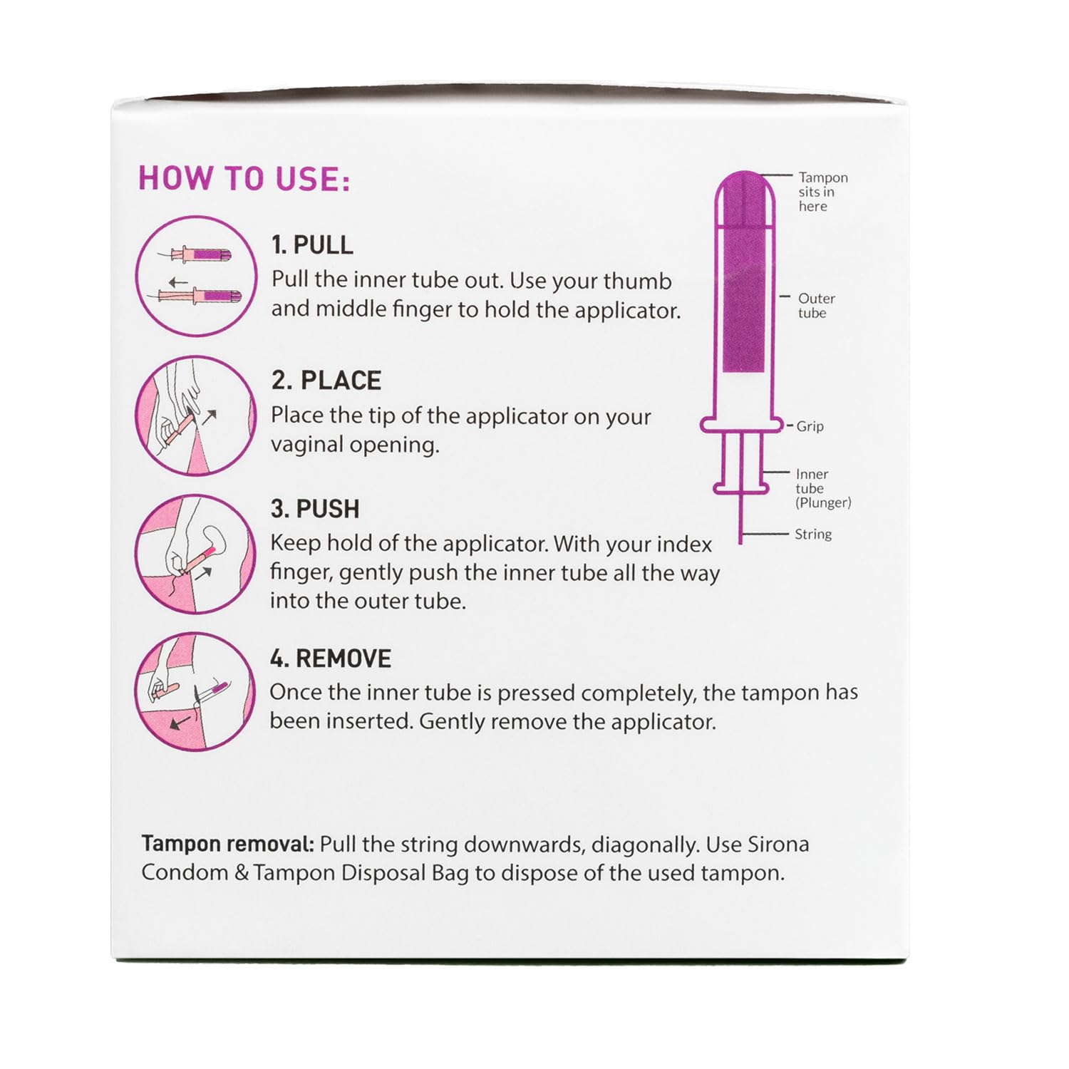Instructions for using a tampon on a white background