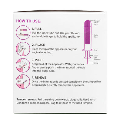 Instructions for using a tampon on a white background