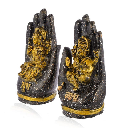 Goddess Lakshmi and Lord Ganesh Palm Idol/Statue/Murti Decorative Showpiece, Ganesha Laxmi Figurine for Puja (Golden)
