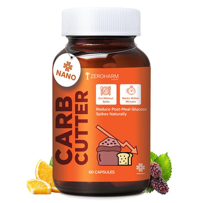 ZEROHARM Nano Carb Cutter | Mulberry Leaf Extract, Berberine, Fenugreek, Lemon & Cinnamon | Supports Post-Meal Glucose & Metabolism | Weight Management Supplement for Men & Women | 60 Capsules