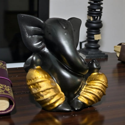Lord Ganesha Idol for Car Dashboard | Composite Marble Ganesh | Available in White, Golden & Black | Small Sitting Ganpati Murti