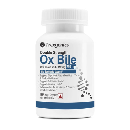 Trexgenics Double Strength Ox Bile supplement bottle on a white background