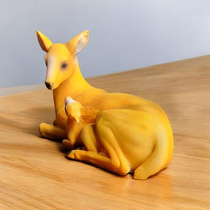 Fiber Resin Miniature Deer with Baby Idol for Home Decor | Decorative Animal Showpiece | Modern Art for Living Room Table Shelf Office Item for Any Occasion| 10x5x8 cm (Regular Quality)