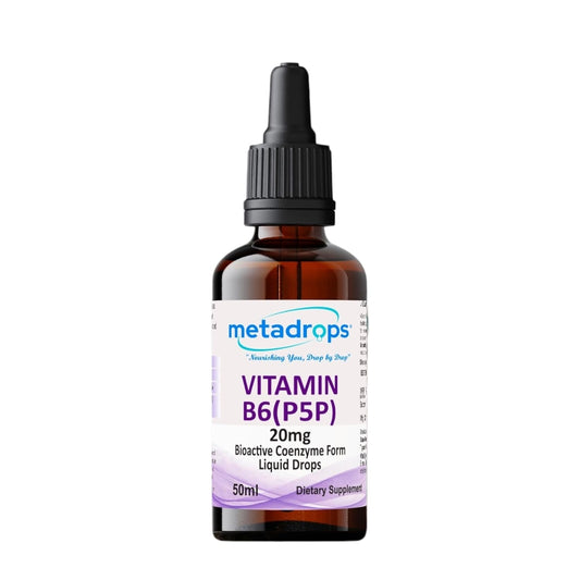 METADROPS Advanced Vitamin B6 (P5P) Liquid Supplement – 20mg Active Form for Maximum Bioavailability – Supports Energy, Brain Health & Hormonal Balance – 100+ Vegan Servings (50ml) – Non-GMO & Gluten-Free