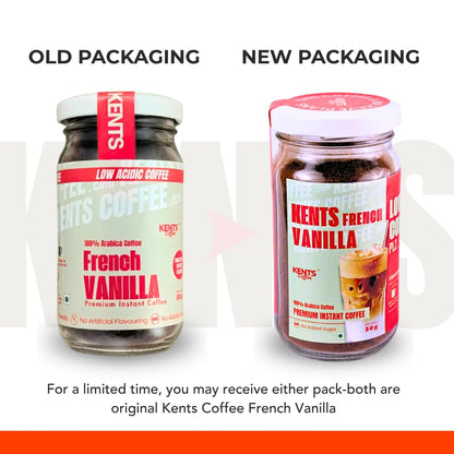 Kents Coffee French Vanilla Instant Coffee | 100% Arabica | LOW ACIDIC COFFEE | Serve HOT & COLD | Smooth & Aromatic Vanilla Flavoured Instant Coffee Powder | Natural Vanilla Beans | Chikmagalur | Medium Roast | No SUGAR | No Artifical Flavour
