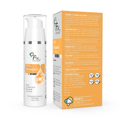 Fixderma 17% Vitamin C Face Serum for Glowing Skin | Retinol Face Serum for Skin Brightening | Anti Aging Night Face Serum with Niacinamide for Women and Men 30gm