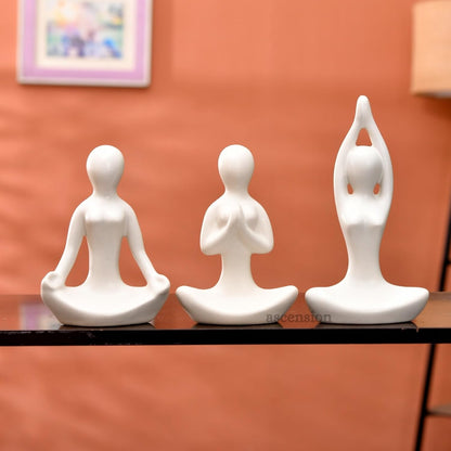 Pack of 3 Yoga Girl Statue Ceramic Meditating Thinker Sculpture Decorative Yoga Showpiece for Gifting Living Room House Warming Anniversary Birthday Office & Home Decoration