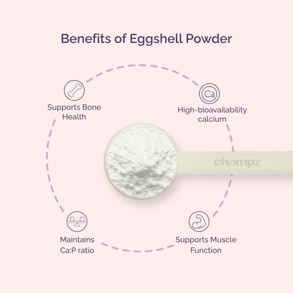 Chompz Eggshell Powder for Cats | Natural Calcium Supplement | 50gm Powder | Single Ingredient | Bone & Muscle Health | Mixes into Any Meal | Scooper Included | 50+ Servings | For Adult Cats & Kittens