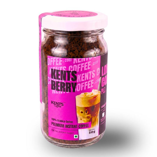 Kents Coffee Berry Delight Cappuccino – Berry Flavor | Plant-Based Instant Coffee | Rich & Creamy | Hot, Iced & Dessert Drinks | 50gm Unbreakable Glass Jar | Hot & Cold Coffee | No Added Sugar, No Artificial Flavours
