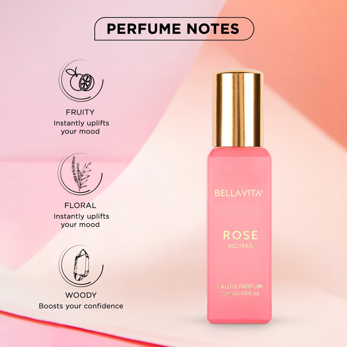 Bella Vita Luxury Organic Luxury Rose Woman Eau De Parfum Liquid Perfume for Women with Woody Rose, Jasmine, Black Currant, Vanilla & Amber | Long Lasting Fragrance EDP For Everyday Wear | 20 ML