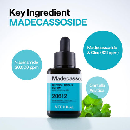 MEDIHEAL Madecassoside Repair Serum, Korean Face Serum with Centella Asiatica & Niacinamide for Blemish Repair, Fades Pigmentation, Dark Spot & Freckles, Soothing Hydrating Skin Barrier Repair Serum (40ml)