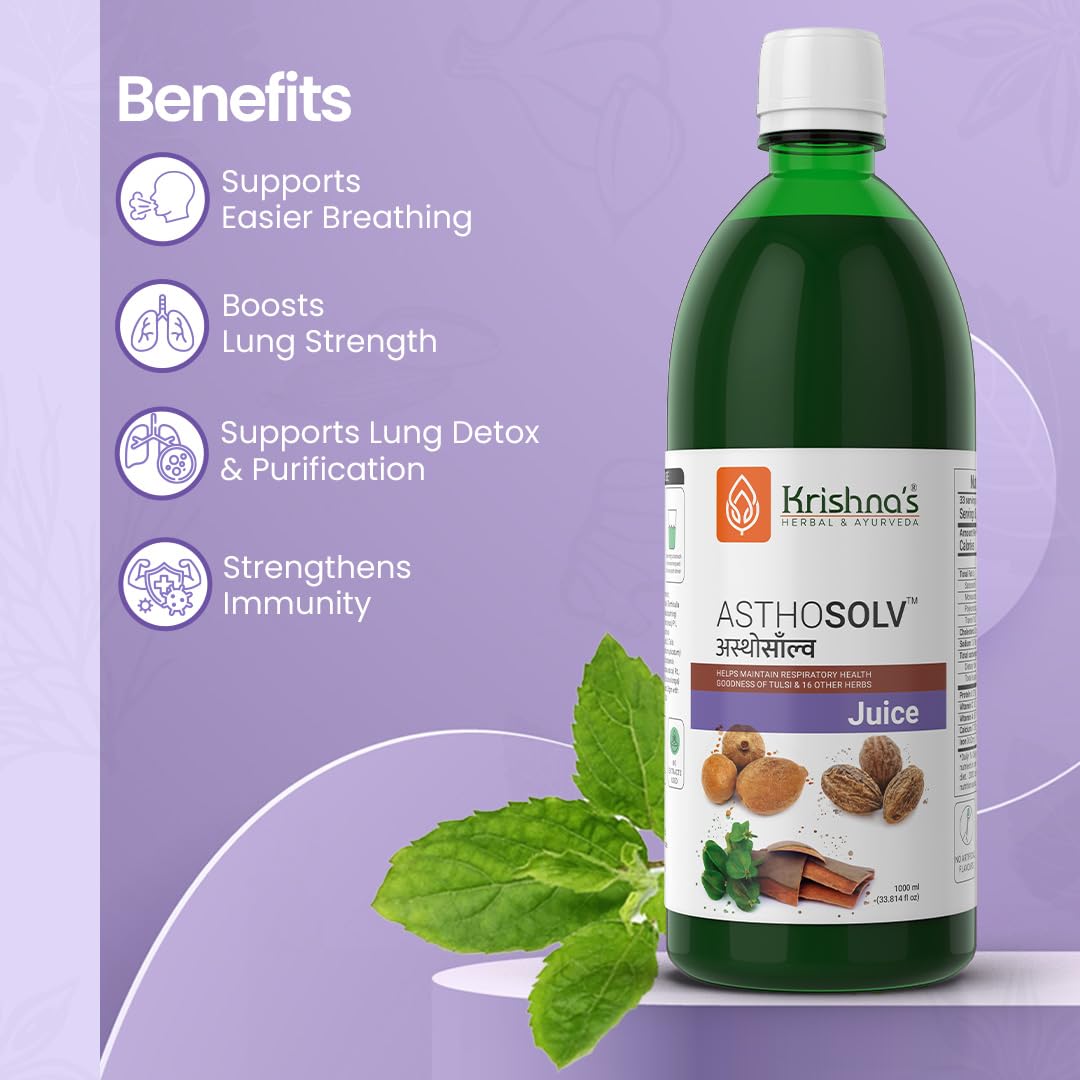 Krishna's Asthosolv Juice - Goodness of Tulsi and 16 other Herbs - Help Maintain Respiratory Health - 1000 ml