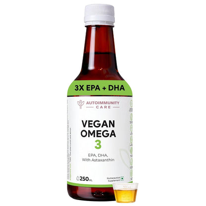 Autoimmunity Care Vegan Omega 3 Oil – Algal Oil Omega-3 with EPA DHA & Astaxanthin | Veg Omega3 Supplement for Heart, Brain, Eyes, Skin & Joints | Better than Fish Oil Omega3 | High EPA DHA | 25 Servings