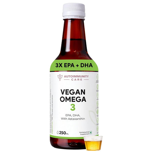 Autoimmunity Care Vegan Omega 3 Oil – Algal Oil Omega-3 with EPA DHA & Astaxanthin | Veg Omega3 Supplement for Heart, Brain, Eyes, Skin & Joints | Better than Fish Oil Omega3 | High EPA DHA | 25 Servings