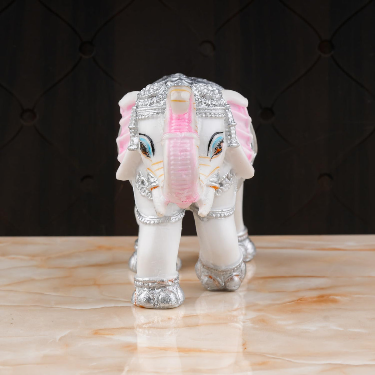 White & Silver Decorative Elephant Figurine Statue 4 INCH