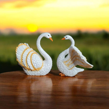 Fiber Resin Swan Pair Idol for Home Decor | Feng Shui Vastu Love & Harmony Symbol | Decorative Bird Showpiece for Living Room Bedroom Table Shelf Gift | 15x10x18 cm (Regular Quality)