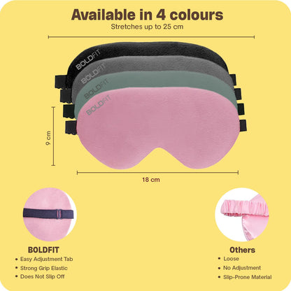 Boldfit Eye Mask for Sleeping with Adjustable Strap Super Soft Sleeping Mask Blind Fold for Comfortable Sleep Travelling Sleep Mask Pad for Girls Sleeping Eye Mask Blind Folds for Sleeping - Black