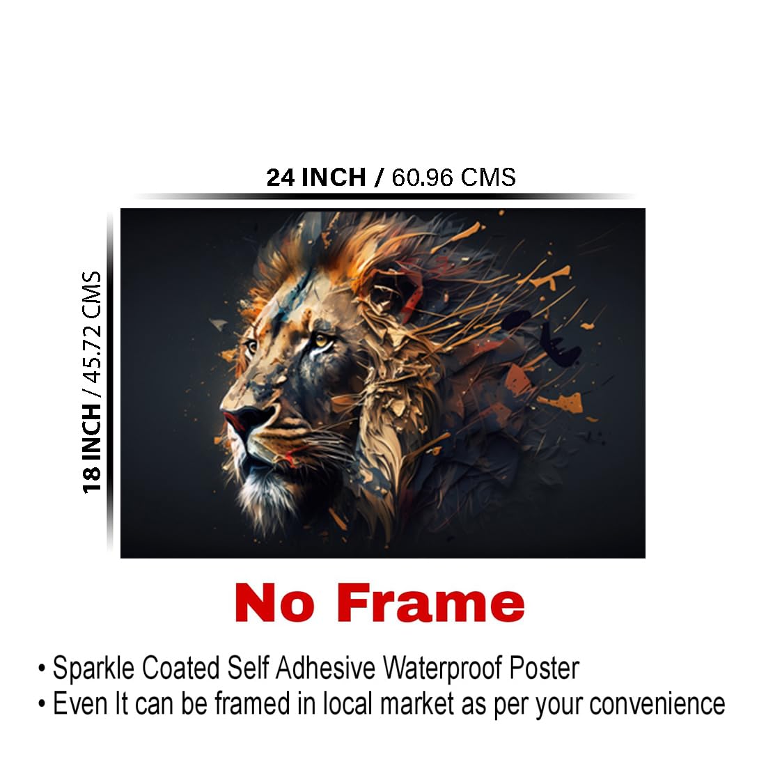 Lion Paintings for Living room, Lion Poster Big Size with Sparkle Coated Lamination - 22324 (Self Adhesive) 18x24 Inch