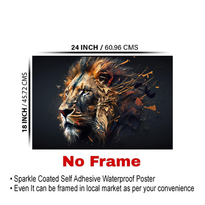 Lion Paintings for Living room, Lion Poster Big Size with Sparkle Coated Lamination - 22324 (Self Adhesive) 18x24 Inch