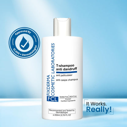FCL T-Shampoo For Dandruff, Itchy Scalp, Scalp Psoriasis & Seborrheic Dermatitis | Removes Excess Oil & Flake Free Scalp | Anti Dandruff Shampoo | Sulphate & Paraben Free | For Sensitive Skin - 200 ml