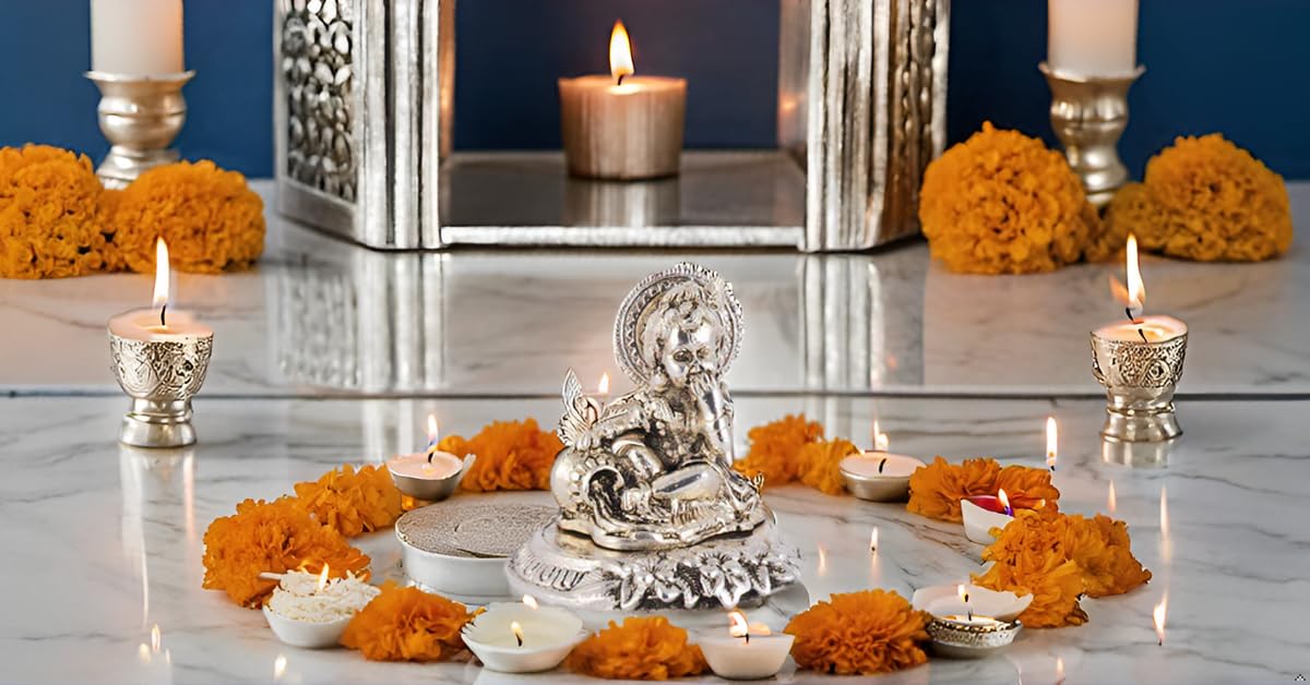 Lavanaya Silver - Silver Finish Laddu Gopal Idol for Home Temple – Decorative Bal Krishna Murti for Pooja & Gifting – Handcrafted Metal Statue (Small Size)