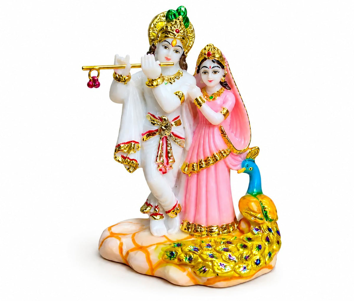 Radha Krishna Idol in Marble Powder, 18 cm, Murti for Home Temple, Office, Pooja Mandir, Janmashtami Gifting