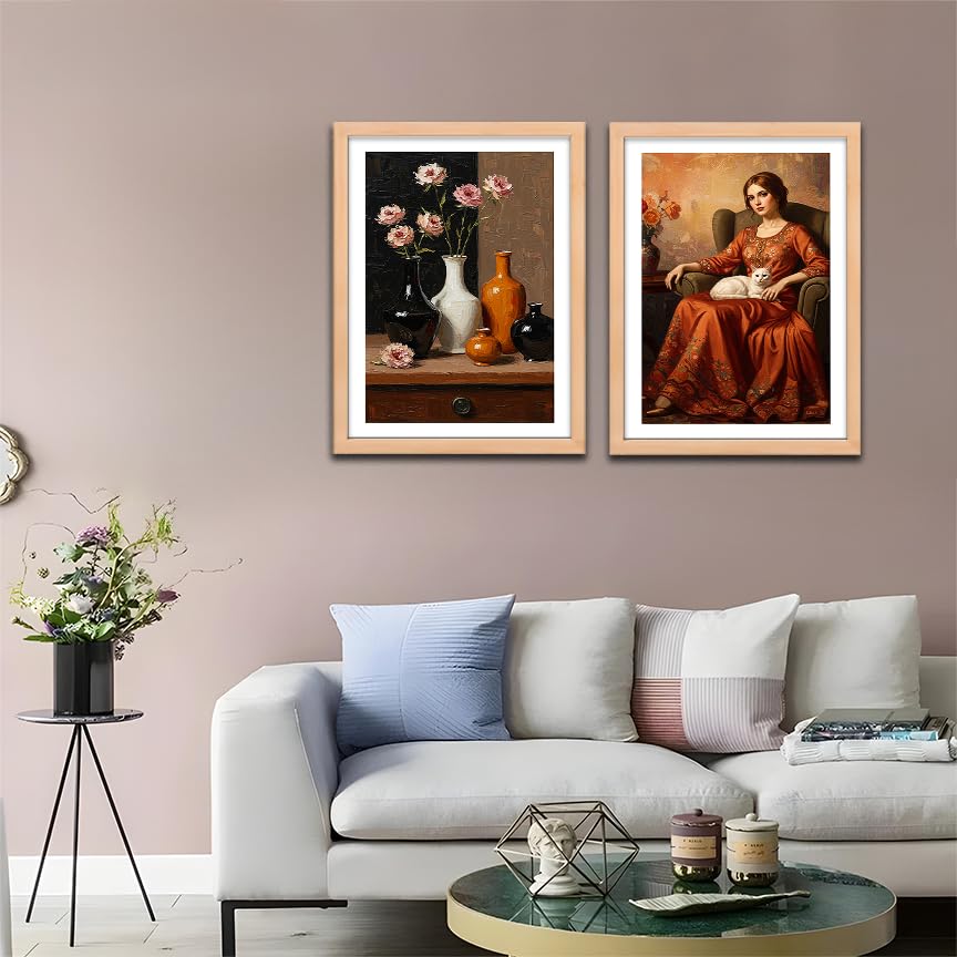 Modern Wall Art, Framed Wall Art, Illustration Art, Set of 2 Wall Art, Brown Frame Art, Living Room Decor, Bedroom Decor, Dining Room Decor, Office Wall Art, Cafe Decor, Hotel Decor, 300 GSM Art Print, 10x13 Inch Wall Art