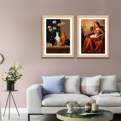Modern Wall Art, Framed Wall Art, Illustration Art, Set of 2 Wall Art, Brown Frame Art, Living Room Decor, Bedroom Decor, Dining Room Decor, Office Wall Art, Cafe Decor, Hotel Decor, 300 GSM Art Print, 10x13 Inch Wall Art