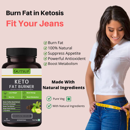Outsup Keto Fat Burner for Weight Loss Products Supplement for Women and Men with L-Carnitine, Garcinia Cambogia & Green Coffee Extract | Weight Management | 60 Veg Capsules