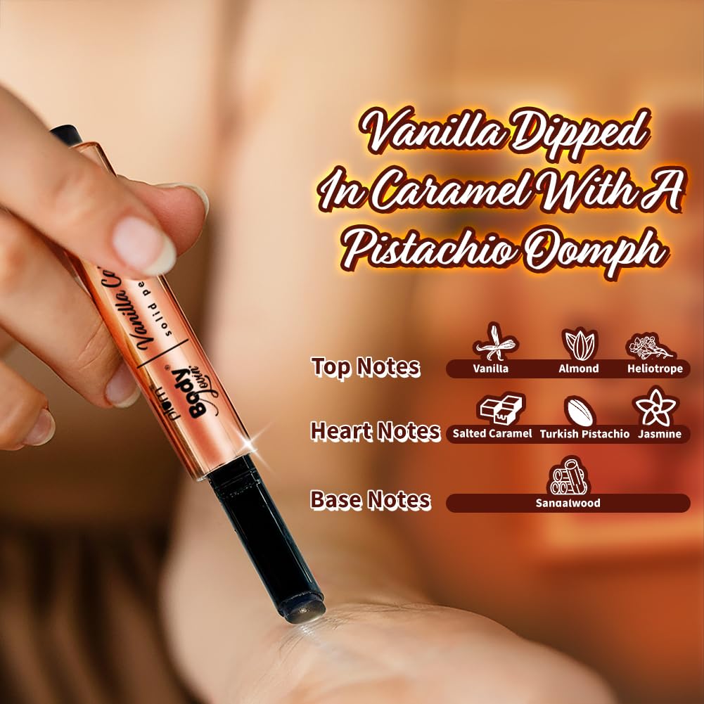 Plum BodyLovin’ Vanilla Caramello Solid Perfume Stick | 1.8gm | Solid Gel Perfume Stick | Vanilla, Caramel & Pistachio Notes | Sleek, Mess-Free & Long-Lasting | Alcohol-Free | Travel-Friendly