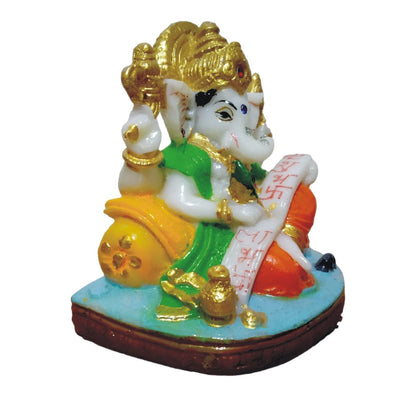 Ganesha Ganesh Ganpati Gajanan Statue Idol Murti Gift Item Decorative Showpiece Multicolor Polyresin Pack of 1 (B003)