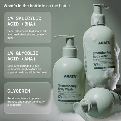Arata 1% Salicylic Body Wash for Bacne & Dry Skin | 92% Reduction in Body Acne Causing Bacteria | Exfoliating Shower Gel for Rough & Uneven Skin | Scientifically Proven & Derma Tested | 250 ml