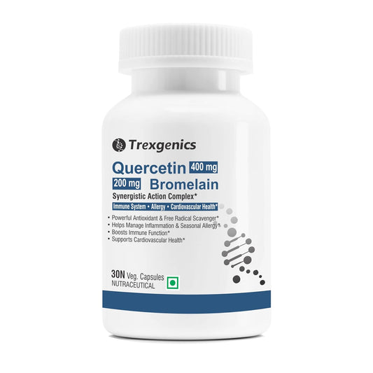 Trexegenics Quercetin 400 mg Bromelain supplement bottle on a white background