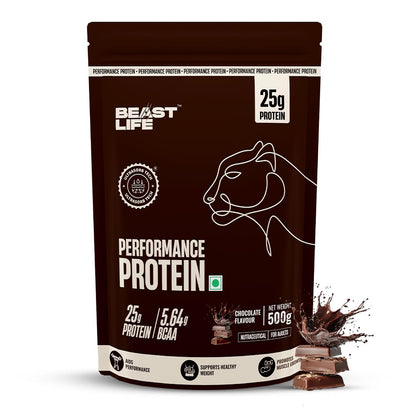 BeastLife Performance Yeast Protein Powder | 25g Protein | Chocolate |NABL Lab Certified | High Absorption for Muscle Growth |Smooth & Light, Easy to Digest with Ultrasorb Tech|5.64g BCAA | Best For Gut | Beta Glucan | Improves Immune Function | 500g