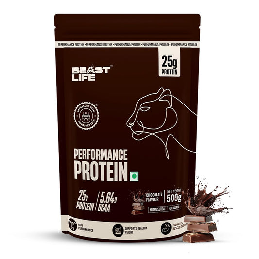 BeastLife Performance Yeast Protein Powder | 25g Protein | Chocolate |NABL Lab Certified | High Absorption for Muscle Growth |Smooth & Light, Easy to Digest with Ultrasorb Tech|5.64g BCAA | Best For Gut | Beta Glucan | Improves Immune Function | 500g
