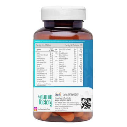 The Vitamin Factory Multivitamin For Men | Multimineral, Ginseng, Grape Seed Extract| Enhances Energy, Stamina, Boost Immunity- 90 Vegetable Tablet